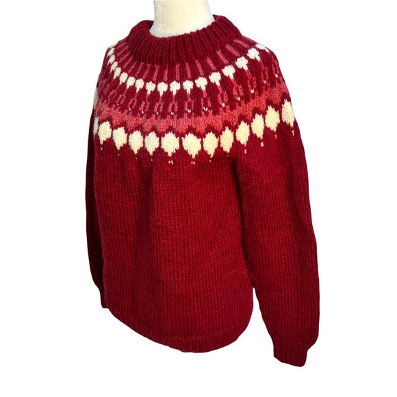 ♥️SOLD♥️Handmade Vintage Fair Isle Pullover Chunky Knit Wool Sweater Size S/M - Picture 3 of 8